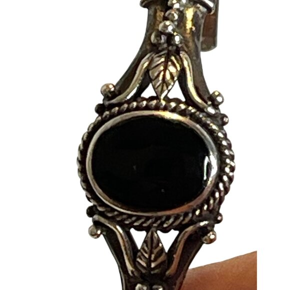 925 Sterling Silver Black Onyx Oval Cabochon Cuff Bracelet Native American VTG - Picture 9 of 16